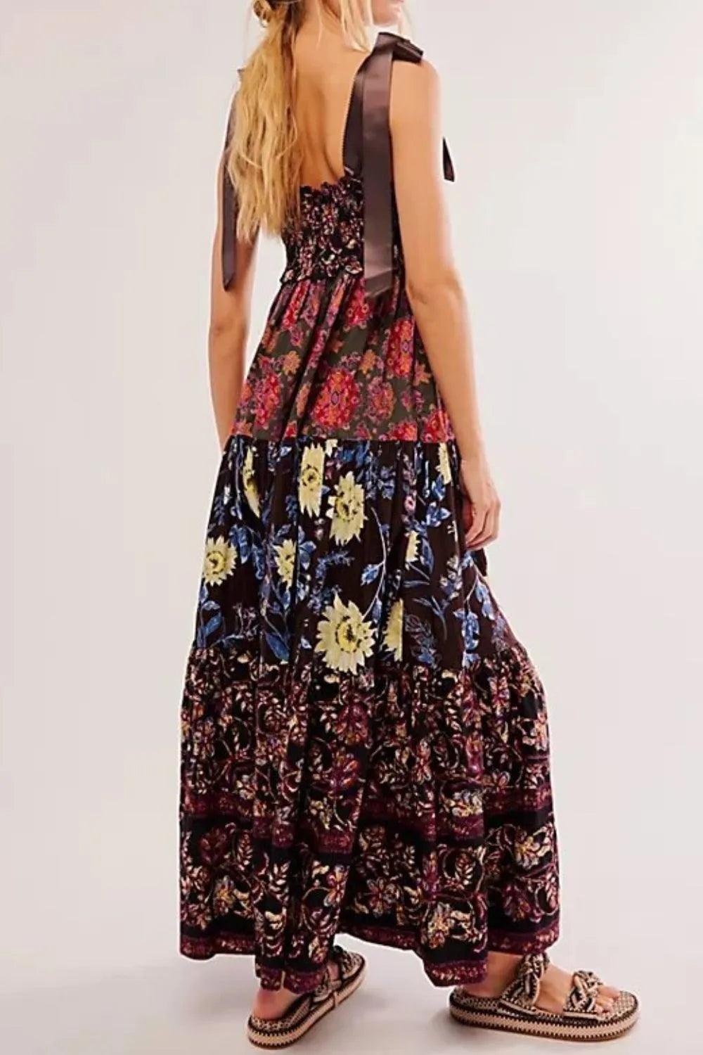 Floral Tiered Maxi Dress with Mixed Print Design - Which Mark