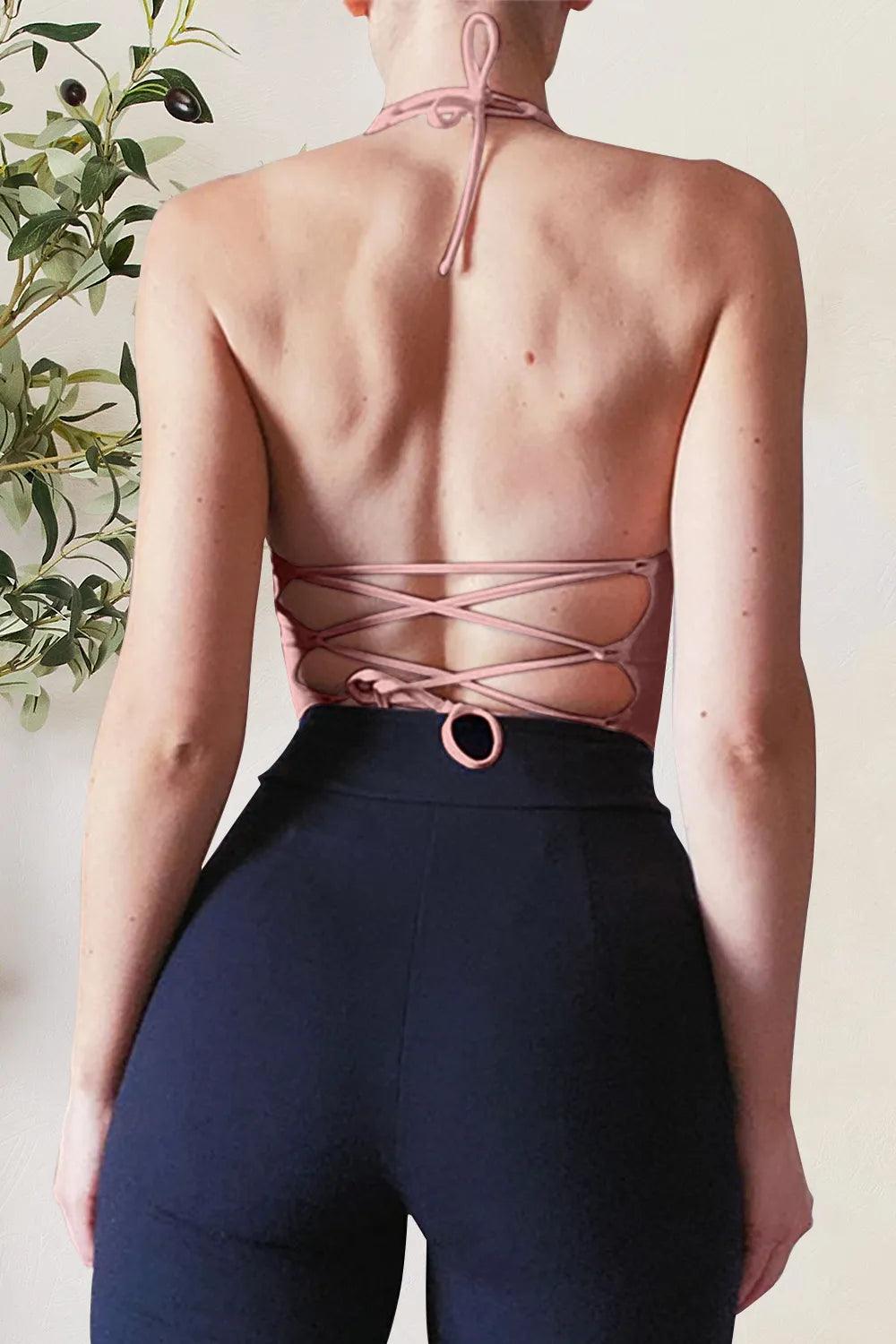 Backless Lace-Up Halter Neck Cami - Which Mark