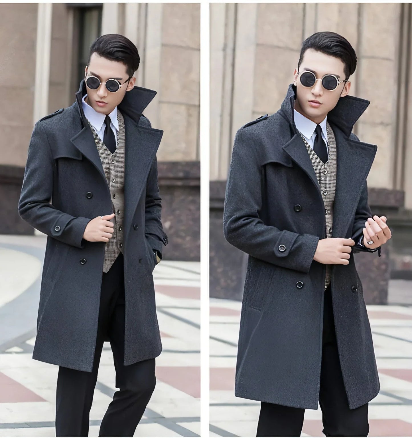 Woolen Striped Double Breasted Trench Coat Men - Which Mark