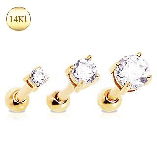 14Kt Yellow Gold Clear Prong Set CZ Cartilage Earring - Which Mark