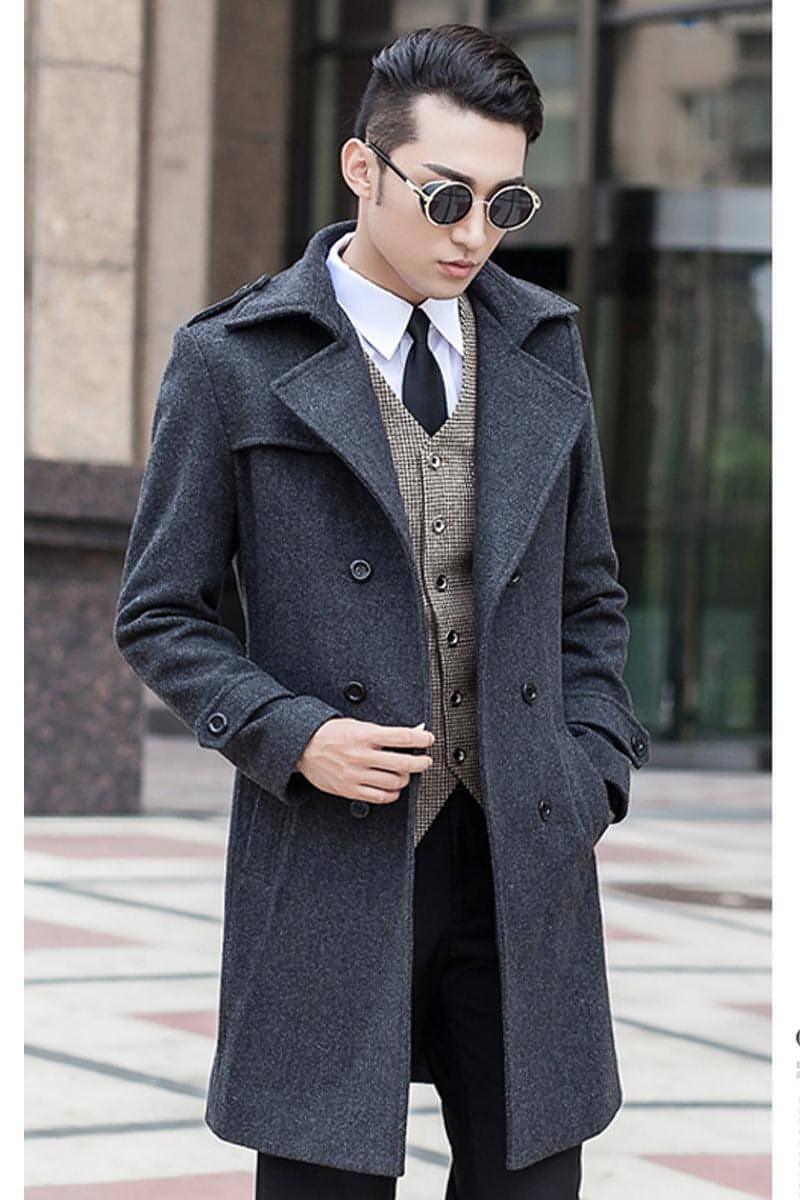 Woolen Striped Double Breasted Trench Coat Men - Which Mark