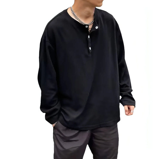 Loose Casual Retro Button Top T-Shirt - Which Mark