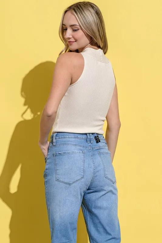 And The Why Basic Rib Cross Halter Neck Tank Top - Which Mark