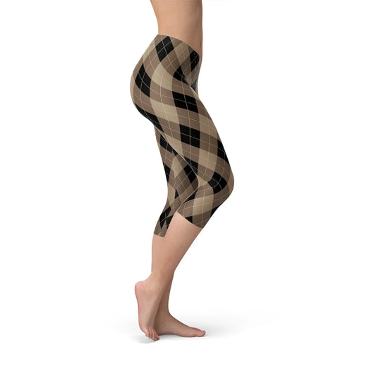 Womens Beige Brown Argyle Capri Leggings - Which Mark