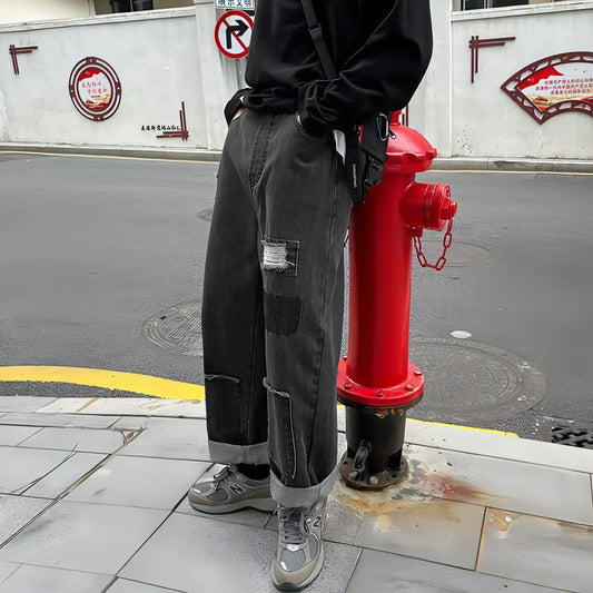 DenimDare™ Trousers Ripped Jeans Men Loose Straight Leg - Which Mark