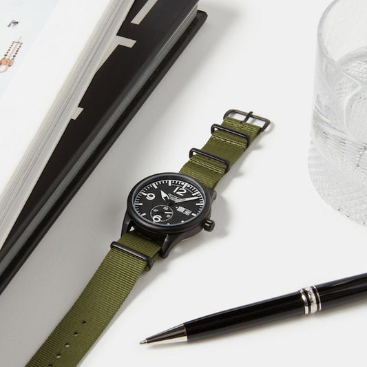 41.0mm tactical quartz watch with nylon 6 strap in olive drab colour - Which Mark