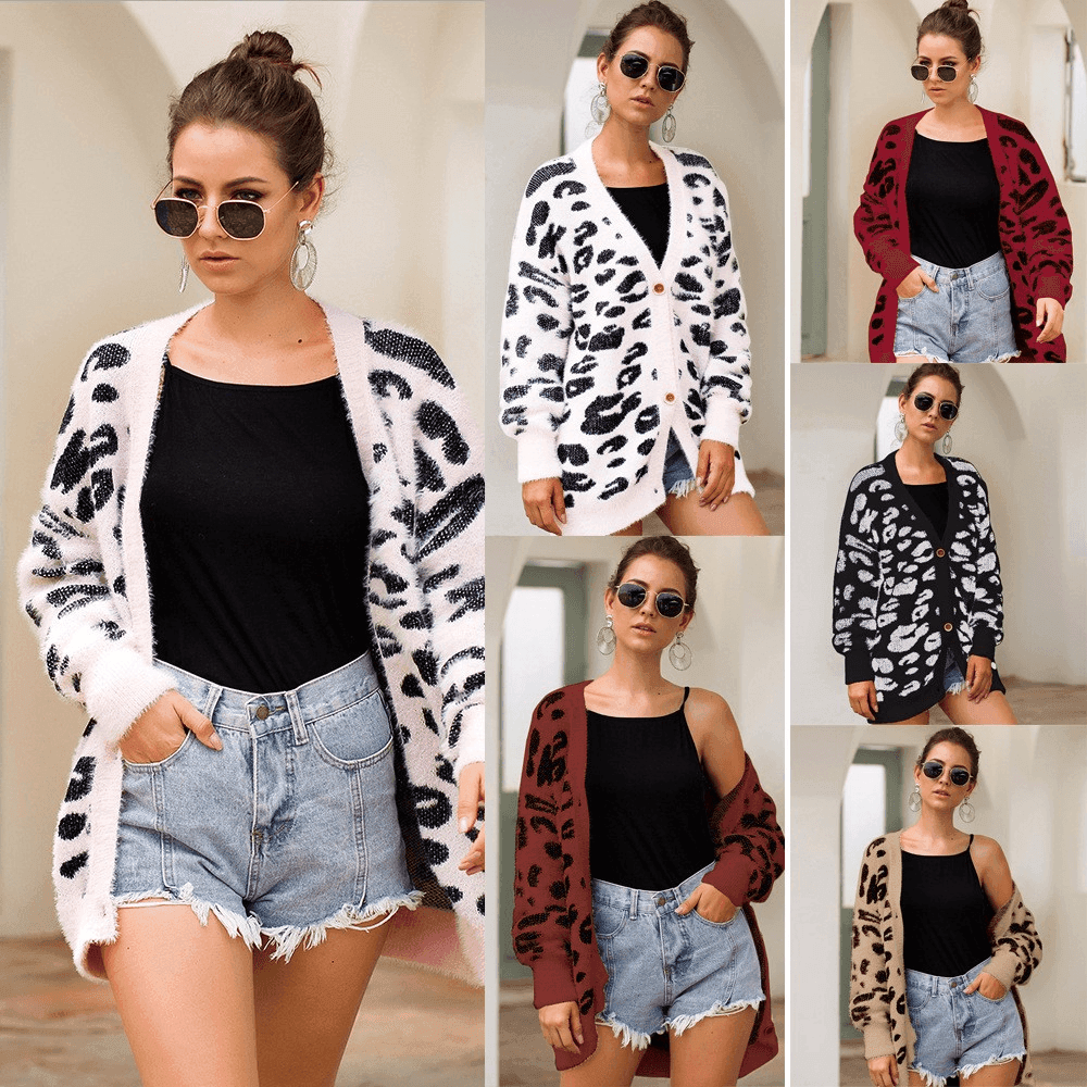 Long sleeve small cardigan leopard sweater - Which Mark