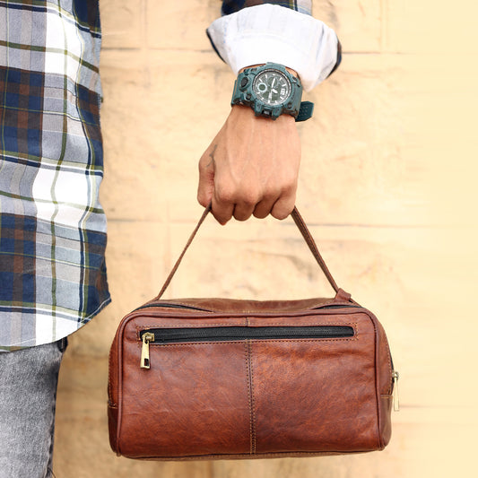 Leather Unisex Toiletry Bag Travel Dopp Kit Cosmetic Organizer