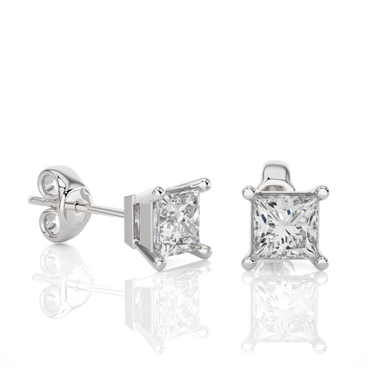 White Gold Moissanite Single Solitaire Princess Earring – WE0074 - Which Mark