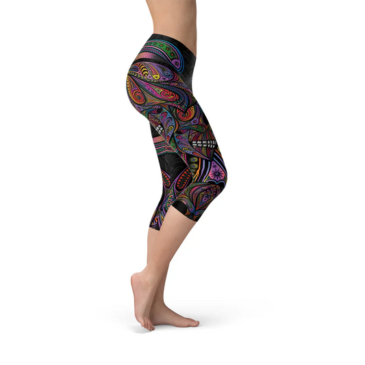 Womens Sugar Skull Capri Leggings - Which Mark