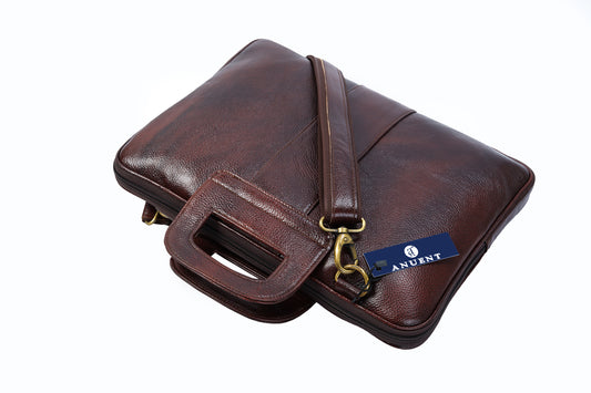 ANUENT Handmade Brown Leather Briefcase Mens.