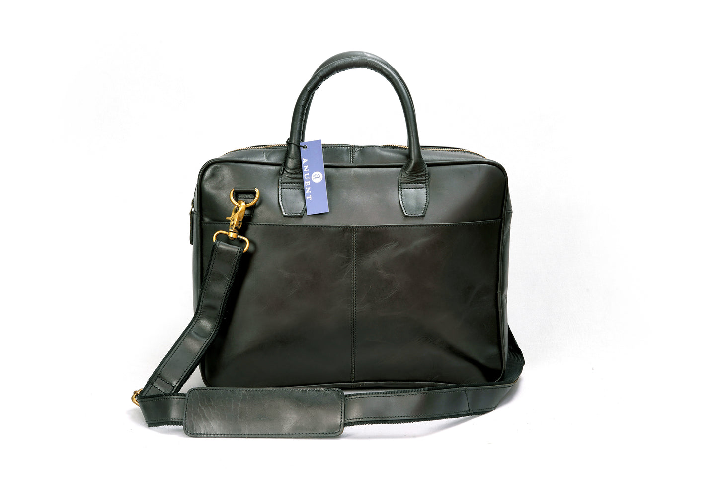 Handmade Black Leather Laptop Bag For Unisex.