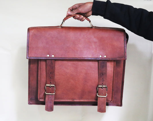 Handmade 18″ Brown Leather Cross body Bag With Big Pocket.