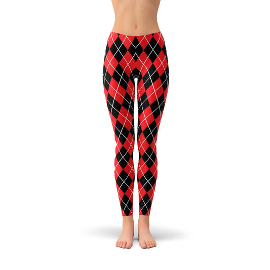 Womens Red Argyle Leggings - Harley Quinn Inspired - Which Mark