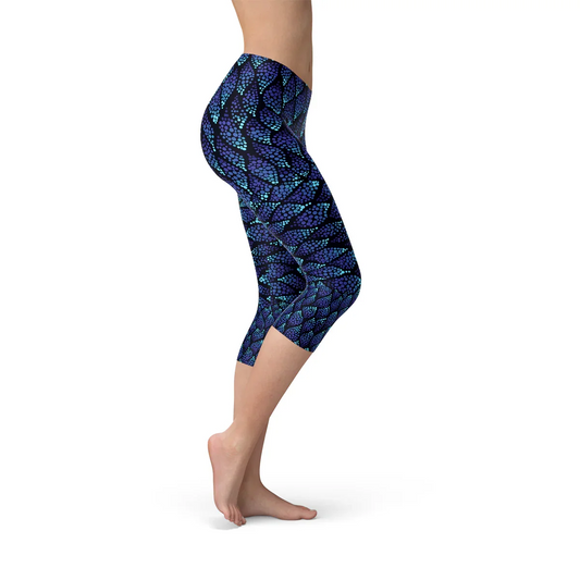 Womens Blue Mermaid Capri Leggings - Which Mark