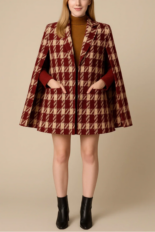 Houndstooth Woolen Cape Coat & Shorts – Elegant & Fashionable Set - Which Mark