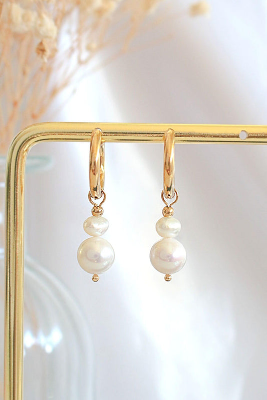 24 Karats Freshwater Pearls Baroque Dangle Hoops - Which Mark