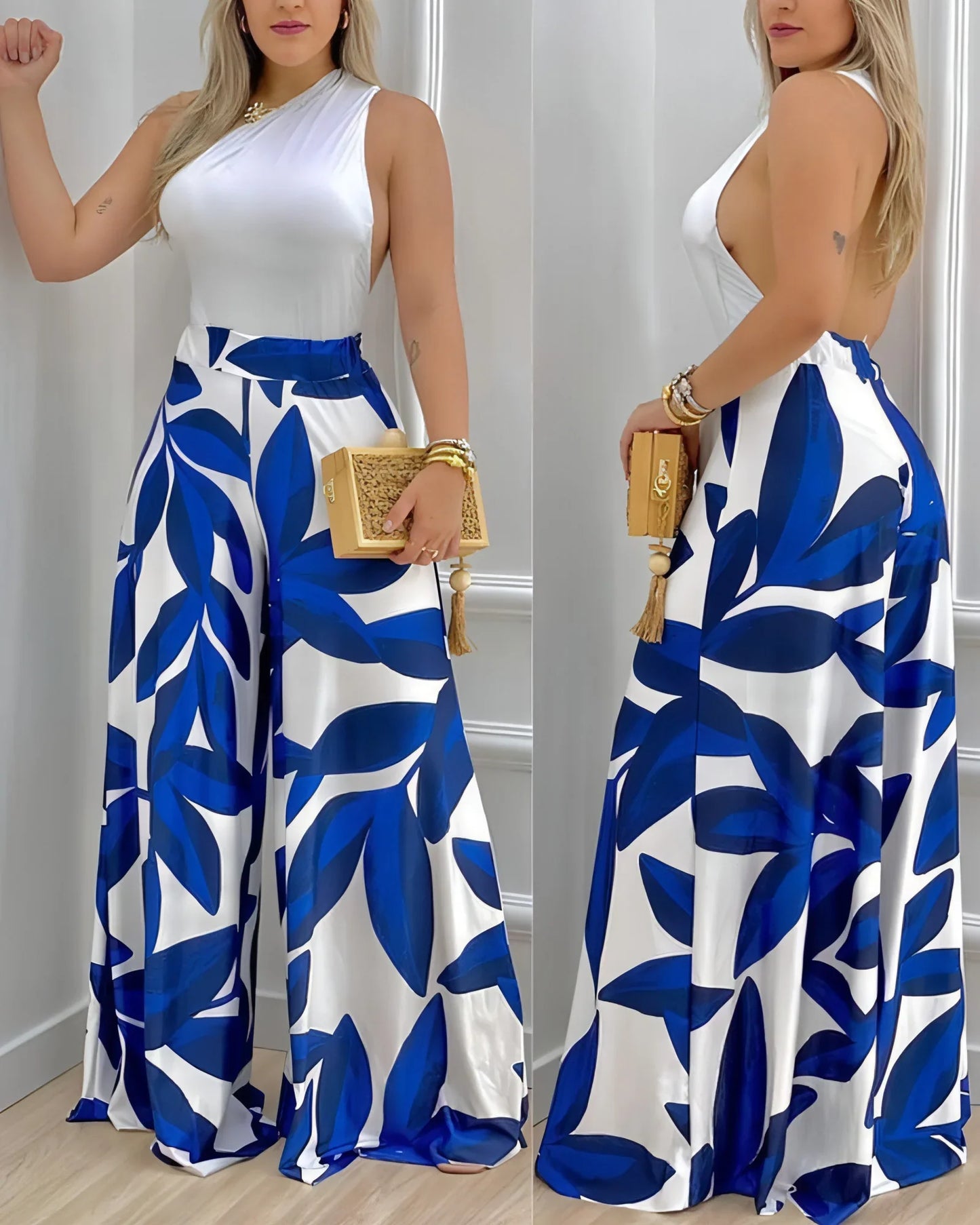 Ladies Fashion Patchwork Halter Jumpsuit - Which Mark