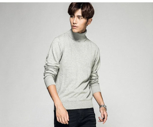 Solid Color Long Sleeve Turtleneck Pullover Men's Base Sweater - Which Mark