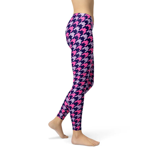 Womens Pink Purple Houndstooth Leggings - Which Mark