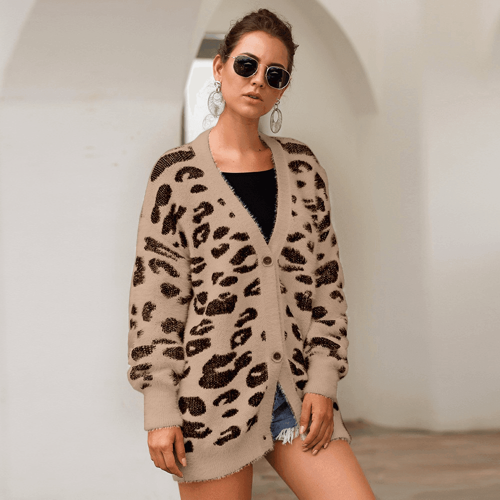 Long sleeve small cardigan leopard sweater - Which Mark