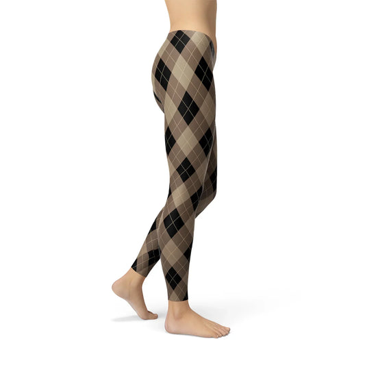Womens Beige Brown Argyle Leggings - Which Mark