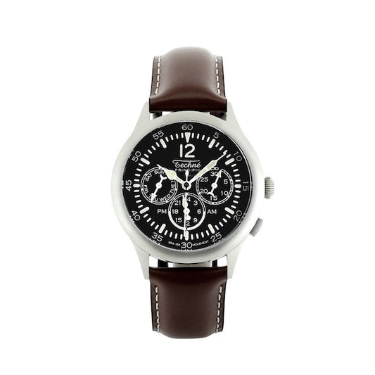 39.5mm navigation watch with strap in chestnut colour leather - Which Mark