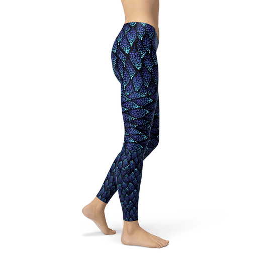 Womens Blue Mermaid Scale Leggings - Which Mark