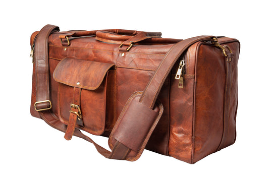 Handmade Square Leather Travel Duffle Bag.