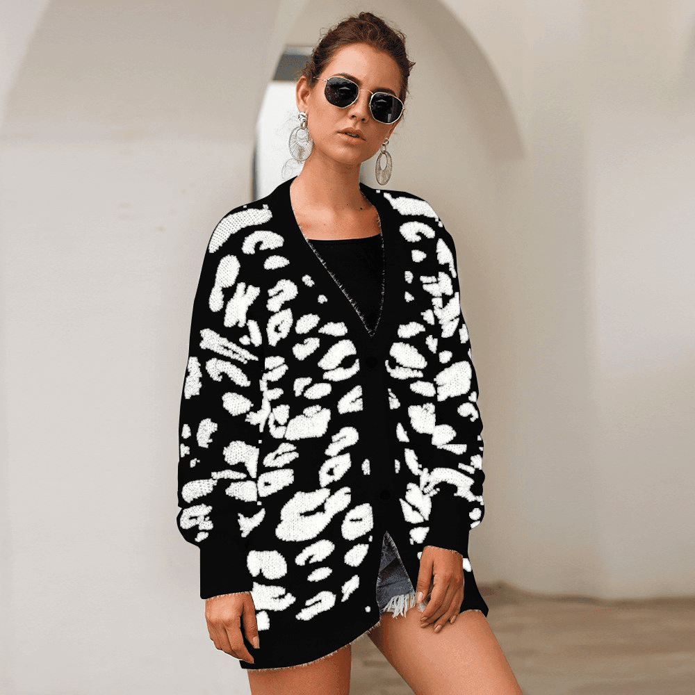 Long sleeve small cardigan leopard sweater - Which Mark