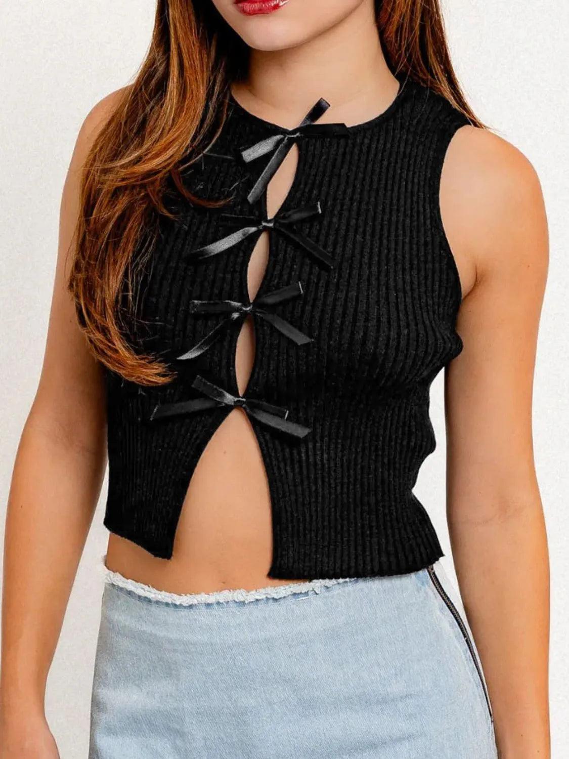 Bow Round Neck Cropped Tank - Which Mark