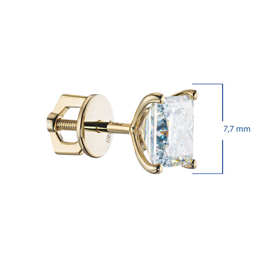14K Yellow Gold Earring Studs with 2 Princess-Cut Lab-Created Diamonds - Which Mark