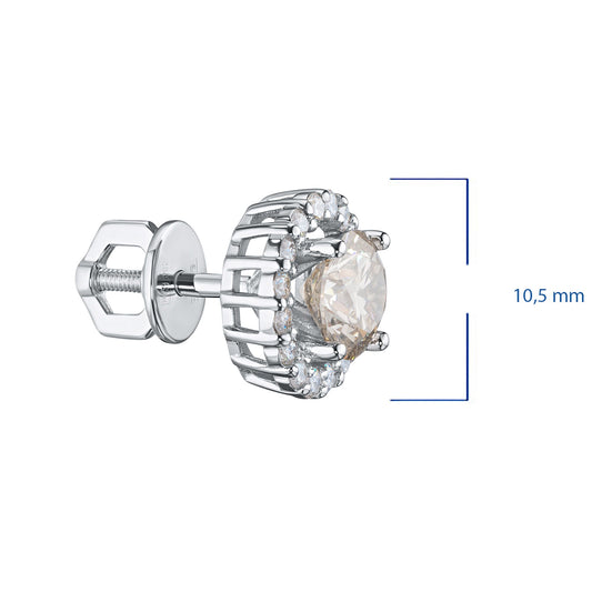 14K White Gold Earring Studs with 34 Round-Cut Lab-Created Diamonds - Which Mark