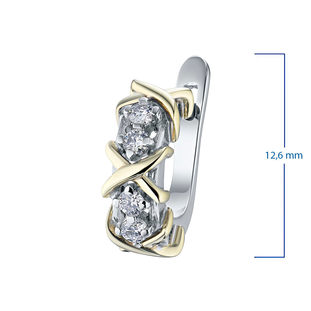 14K White and Yellow Gold Earrings with 8 Round-Cut Lab-Created - Which Mark