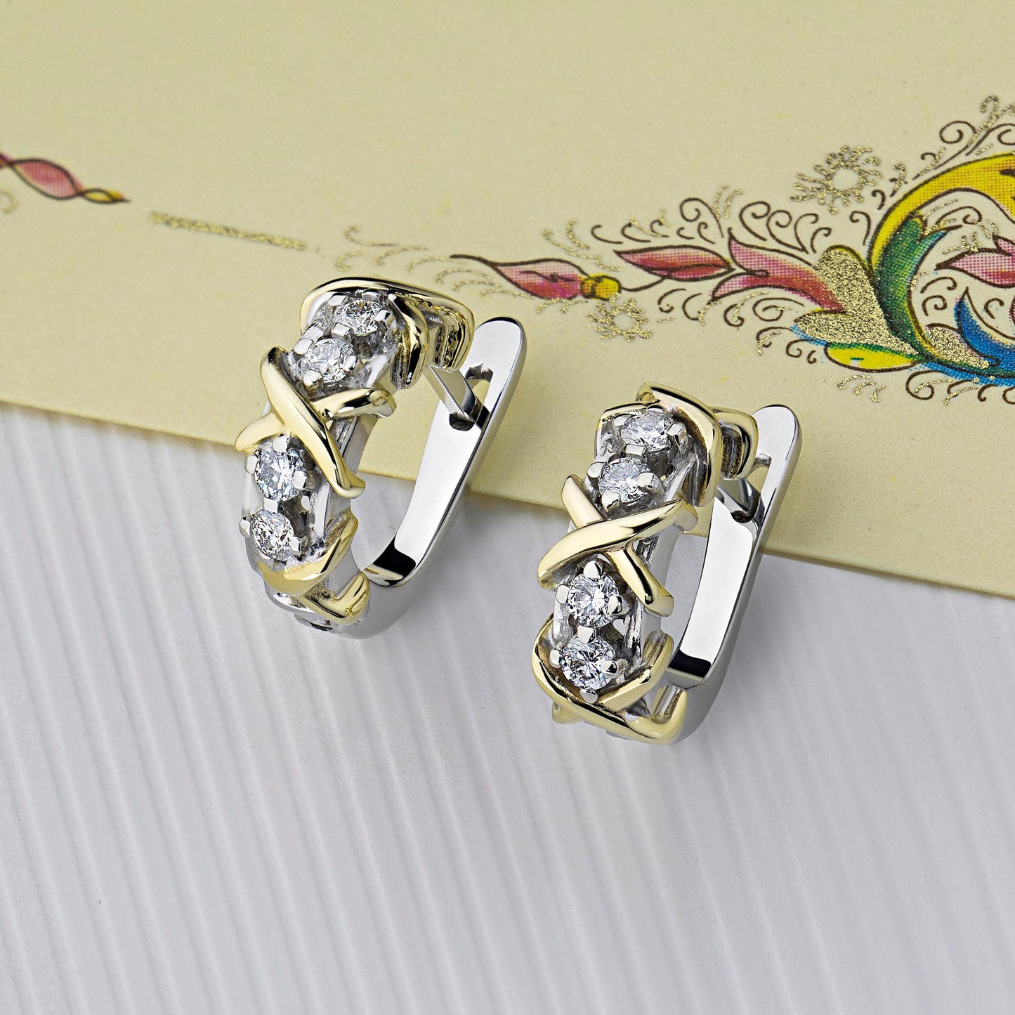 14K White and Yellow Gold Earrings with 8 Round-Cut Lab-Created - Which Mark