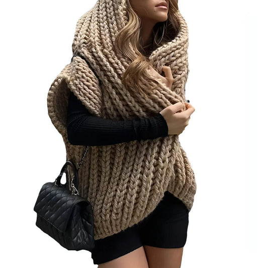 Hooded Thick Pattern Loose Knitted Cardigan Woven Design Sweater - Which Mark