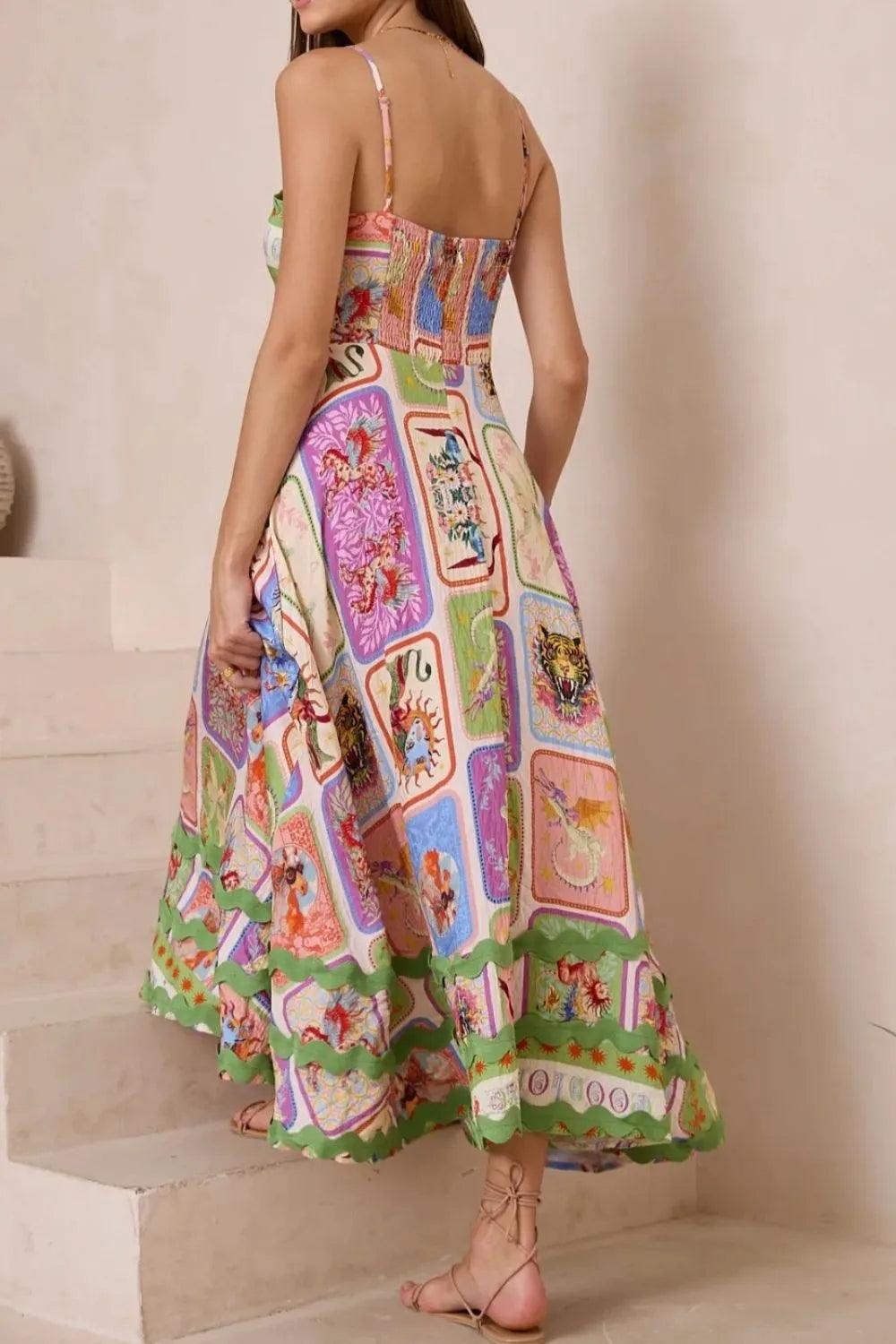 Smocked Printed Square Neck Cami Dress - Which Mark