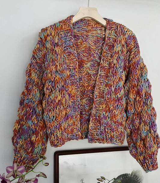 A.1 Hand-woven VG Rainbow Woven Lantern Sleeve Knitted Sweater Women - Which Mark