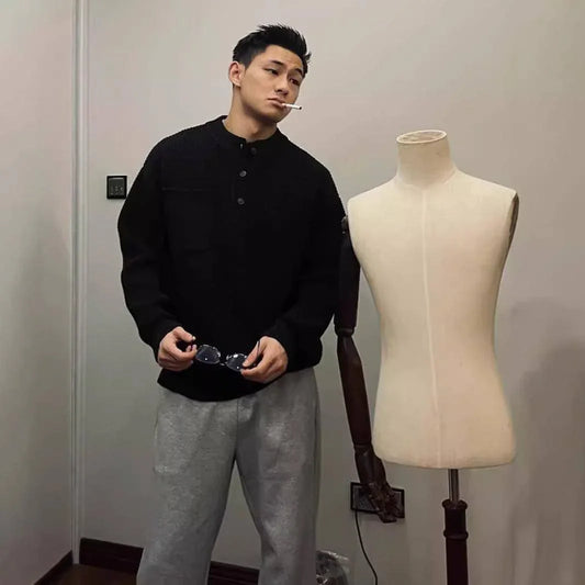 Henry Collar Round Neck Old Money Style Sweater For Men - Which Mark