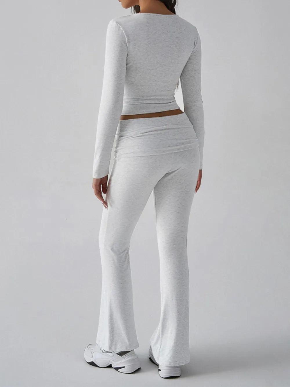 Devine Square Neck Long Sleeve Top and Pants Set - Which Mark