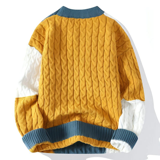 Men's Crew Neck Pullover Sweater Color Contrast Patchwork - Which Mark