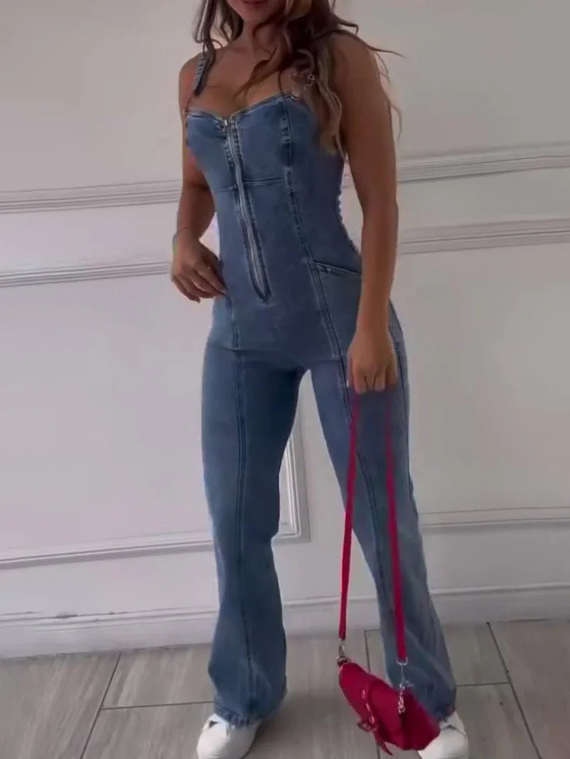 DenimDare™ Sleeveless Paneled Denim Jumpsuit – Edgy, Feminine, - Which Mark