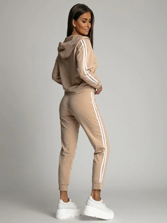 Women's tracksuit set with stripes, beige FI713 - Which Mark