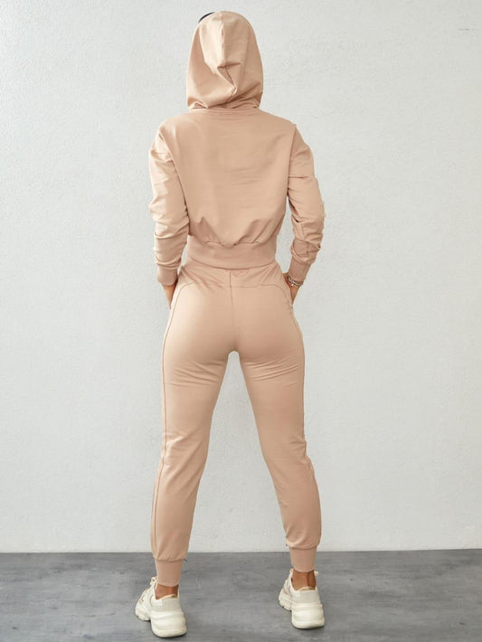 Women's tracksuit set with an asymmetric sweatshirt, beige FI718 - Which Mark