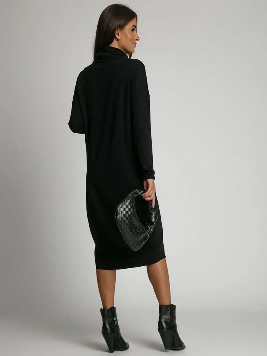 Loose dress with a turtleneck and pockets, navy blue FI720 - Which Mark