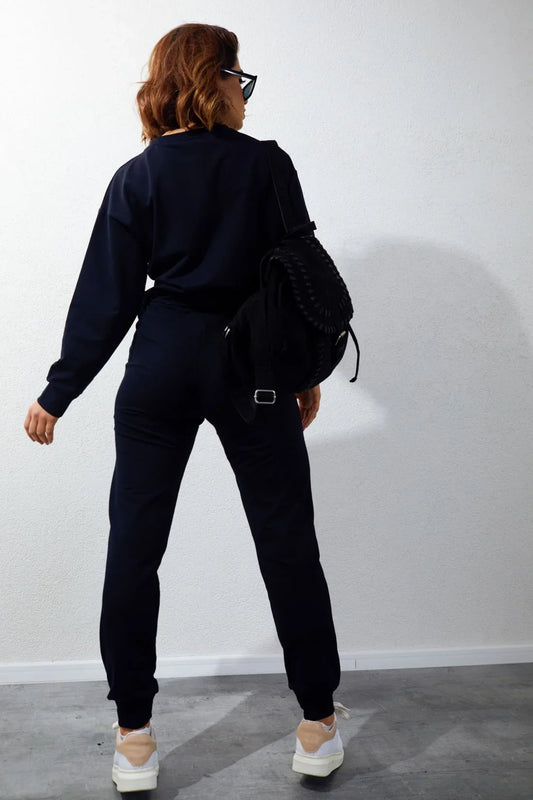 Women's tracksuit set with an application, navy blue FI728 - Which Mark