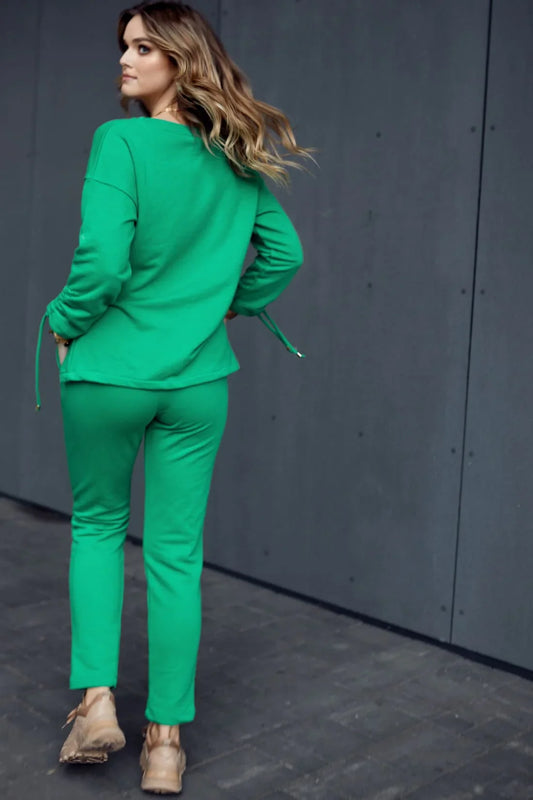 Smooth women's tracksuit with an asymmetric sweatshirt, green FI731 - Which Mark