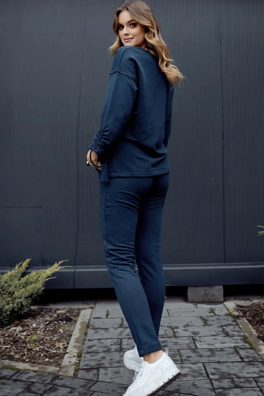 Smooth women's tracksuit with an asymmetric sweatshirt, navy blue - Which Mark