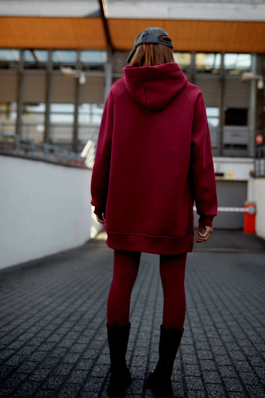 Women's set oversize sweatshirt and striped leggings burgundy FI764 - Which Mark