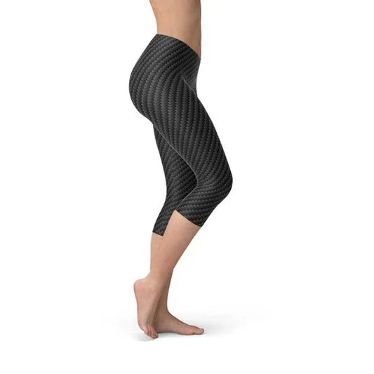 Womens Black Carbon Fiber Capri Leggings - Which Mark